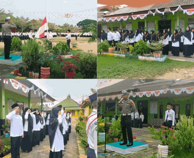 Upacara Bendera Senin Bersama Polsek Singkawang Utara di MTsN Singkawang: Menanamkan Budaya Disiplin dan Keselamatan Berlalu Lintas